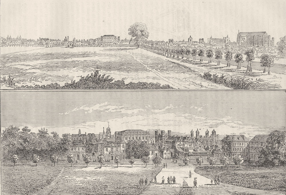 Associate Product ST.JAMES'S PARK. Two views in about 1680 (Rawle). London c1880 old print