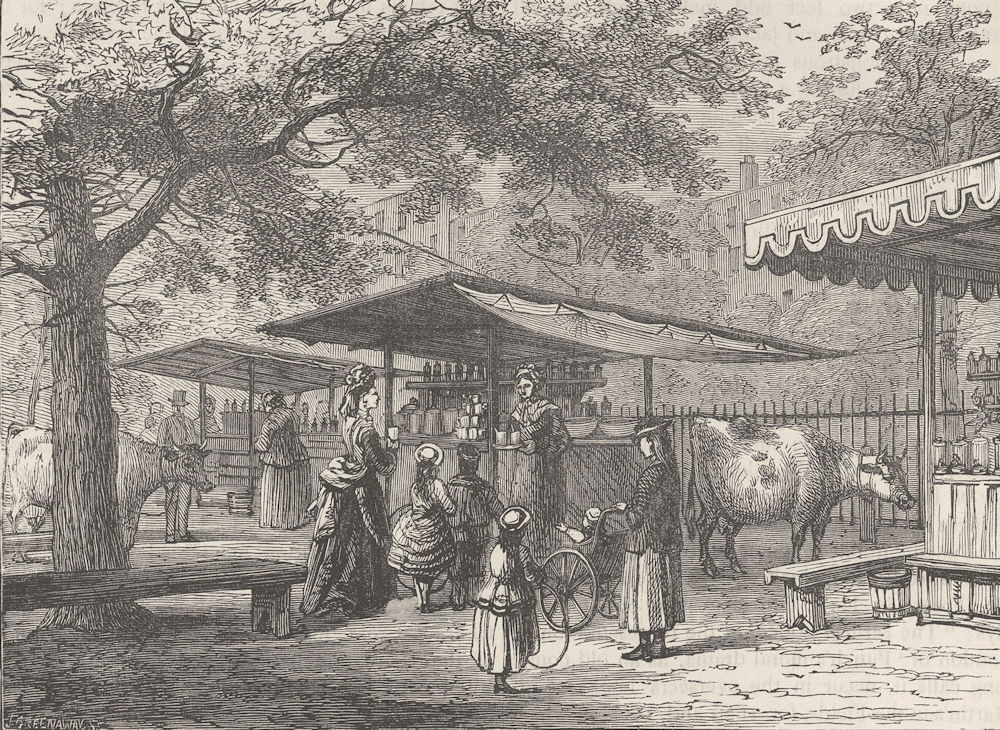 ST JAMES'S PARK. Milk Fair. London c1880 old antique vintage print picture