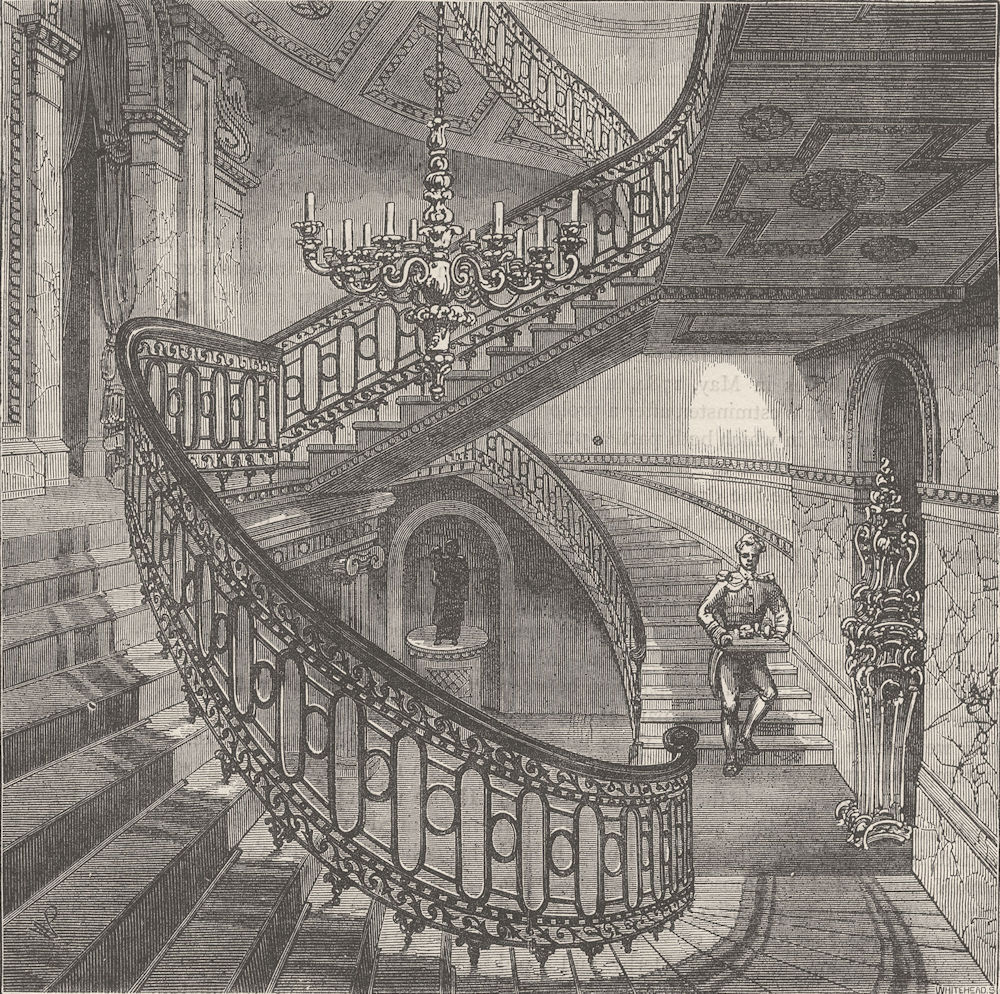 CARLTON HOUSE. Grand staircase in Carlton House, 1820. London c1880 old print