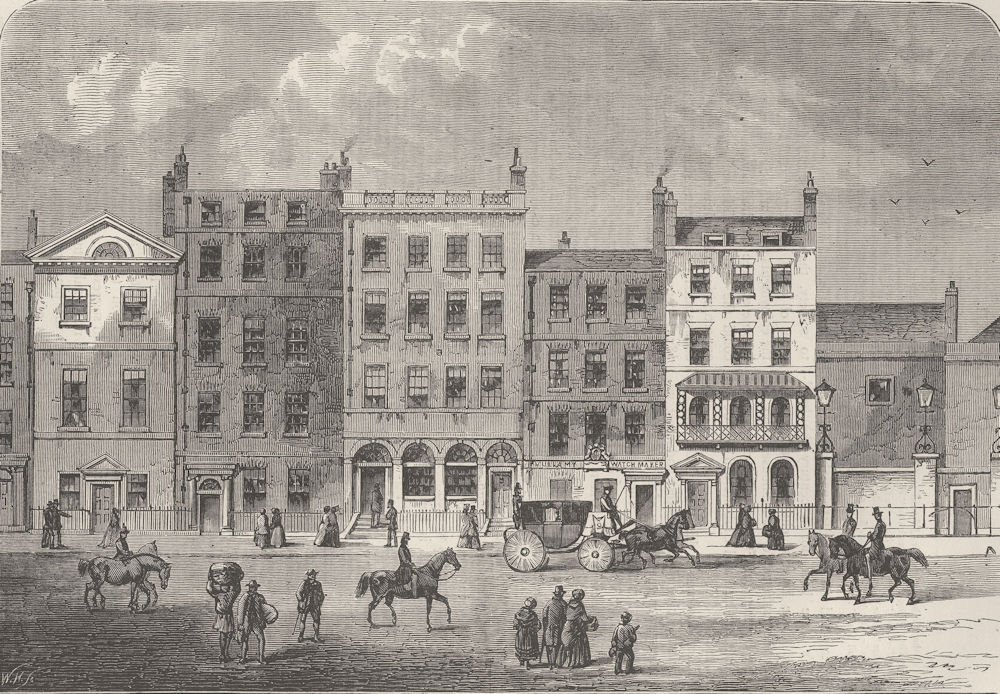 PALL MALL. View of old houses in about 1830. London c1880 antique print