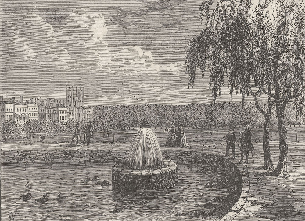 Associate Product ST.JAMES'S. The fountain in the Green Park, 1808. London c1880 old print