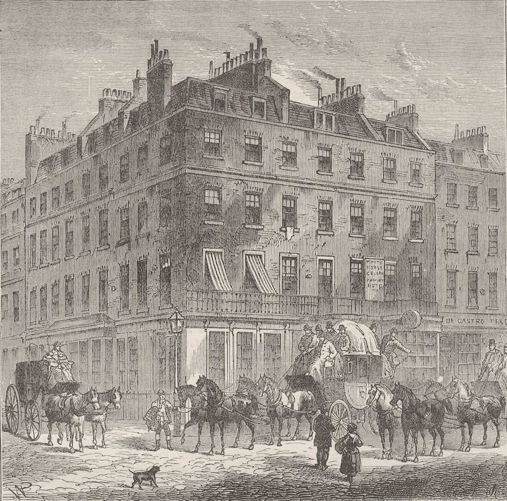 PICCADILLY. The new "White Horse Cellar". London c1880 old antique print