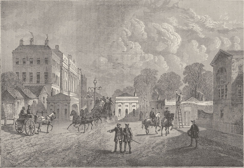 PICCADILLY. Old Hyde Park Corner in 1820 c1880 antique print picture