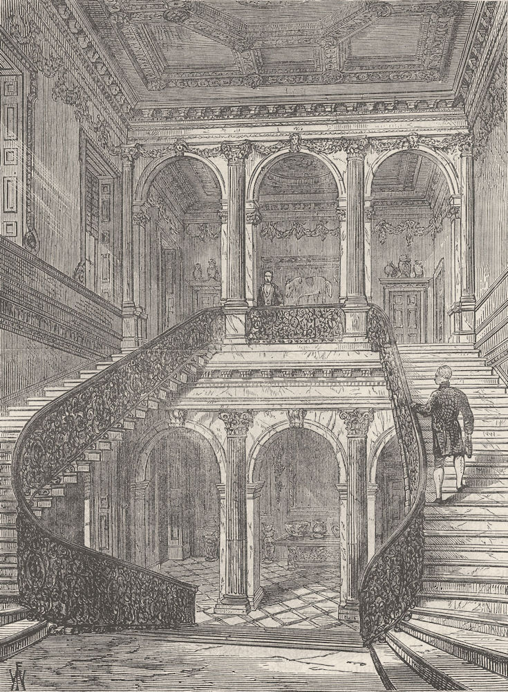 MAYFAIR. The grand staircase, Chesterfield House. London c1880 old print