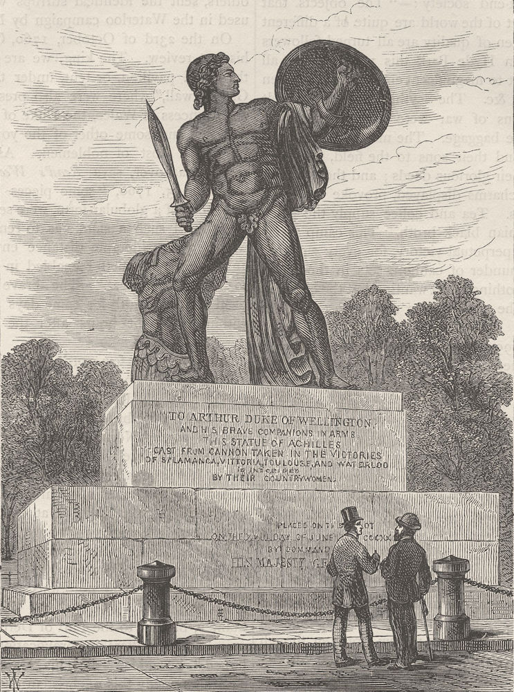 HYDE PARK. The statue of Achilles. London c1880 old antique print picture