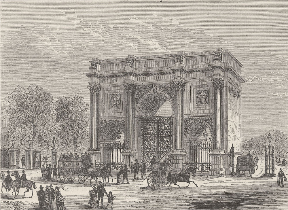 HYDE PARK. The marble arch. London c1880 old antique vintage print picture