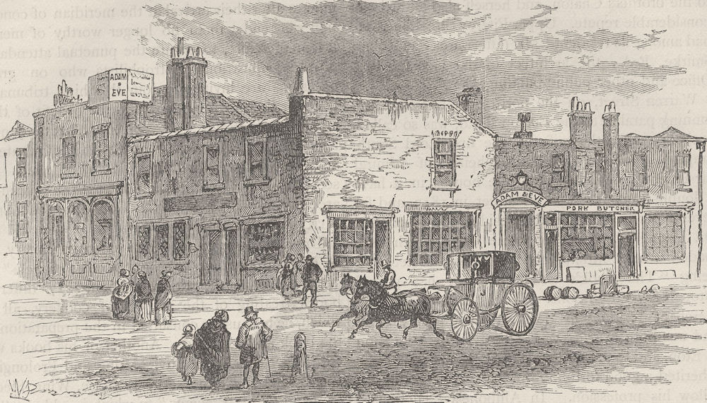 Associate Product OXFORD STREET. The "Adam and Eve" Tavern, 1750. London c1880 old antique print