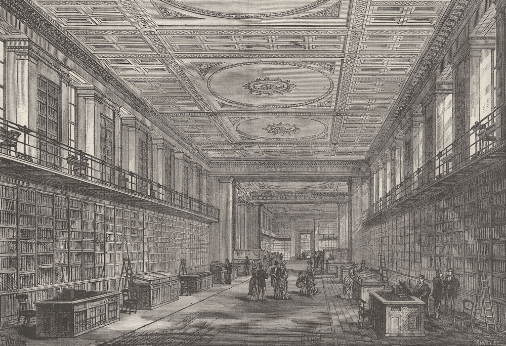 THE BRITISH MUSEUM. The King's Library. London c1880 old antique print picture