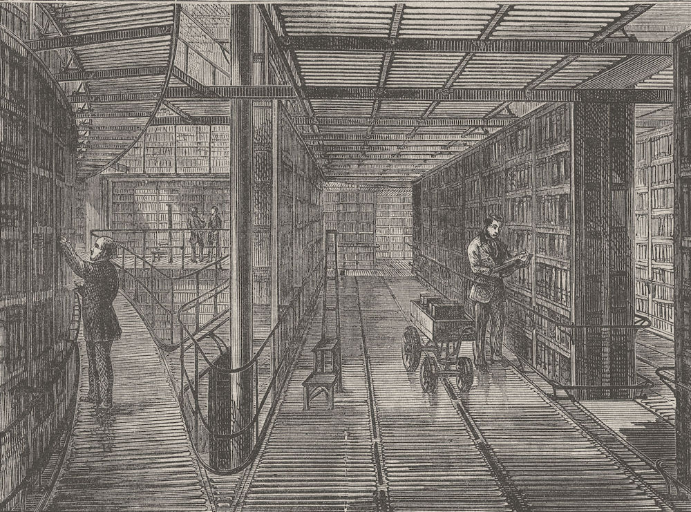 Associate Product THE BRITISH MUSEUM. The book-cases at the British Museum. London c1880 print
