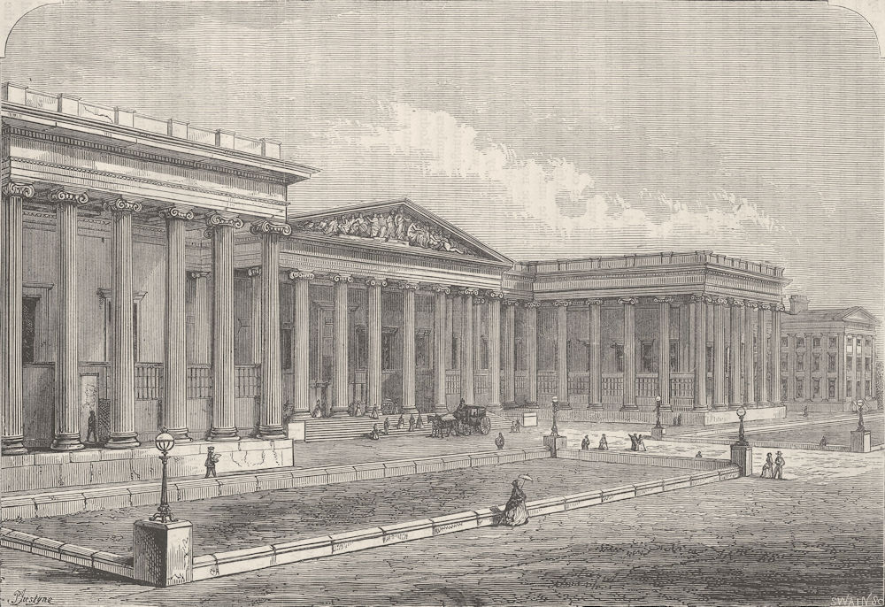 THE BRITISH MUSEUM. Front of the British Museum. London c1880 old print