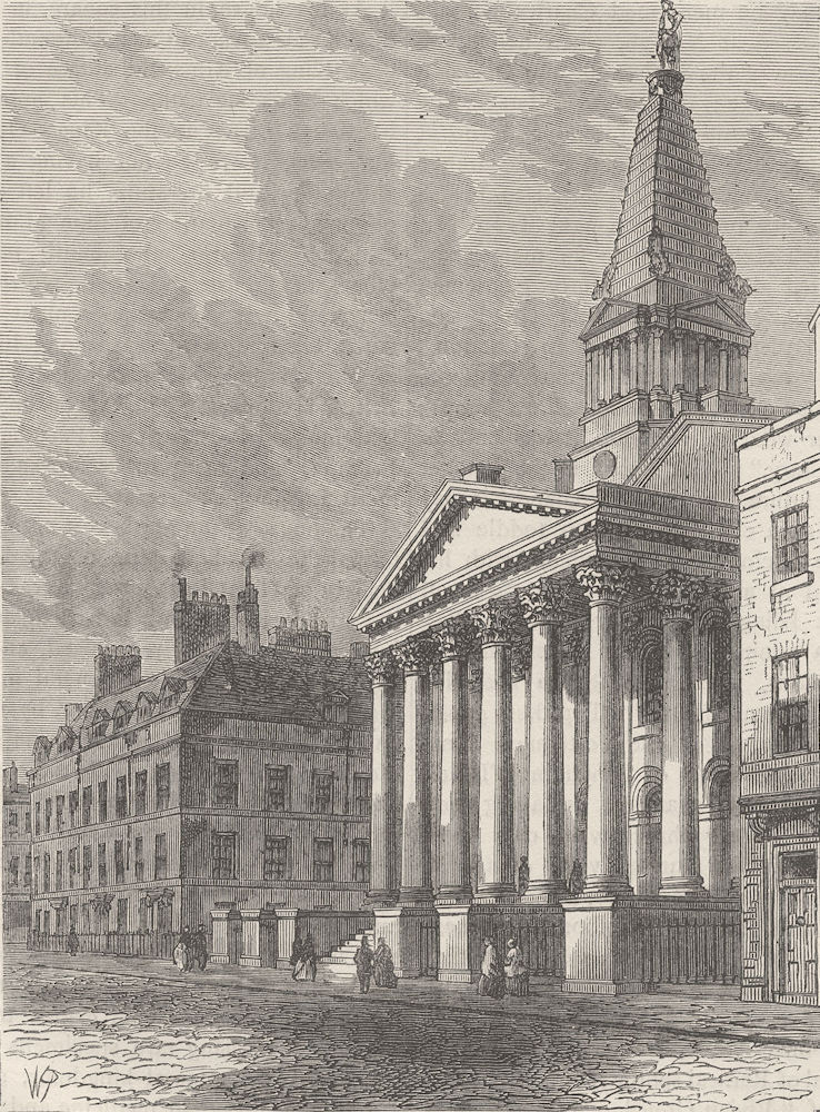 HAWKSMOOR CHURCHES. St. George's church, Bloomsbury. London c1880 old print