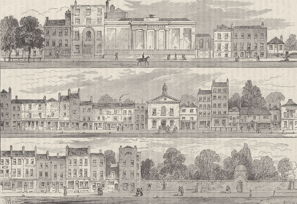 Associate Product KNIGHTSBRIDGE. North Side in 1820. Cannon Brewery to Hyde Park Corner c1880