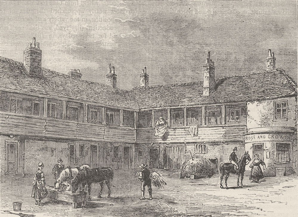 Associate Product LONDON INNS. Court-yard of the "Rose and Crown", 1820 c1880 old antique print