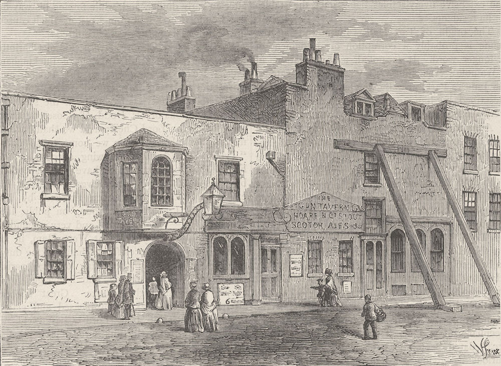 PIMLICO. The "Gun" Tavern, 1820. London c1880 old antique print picture