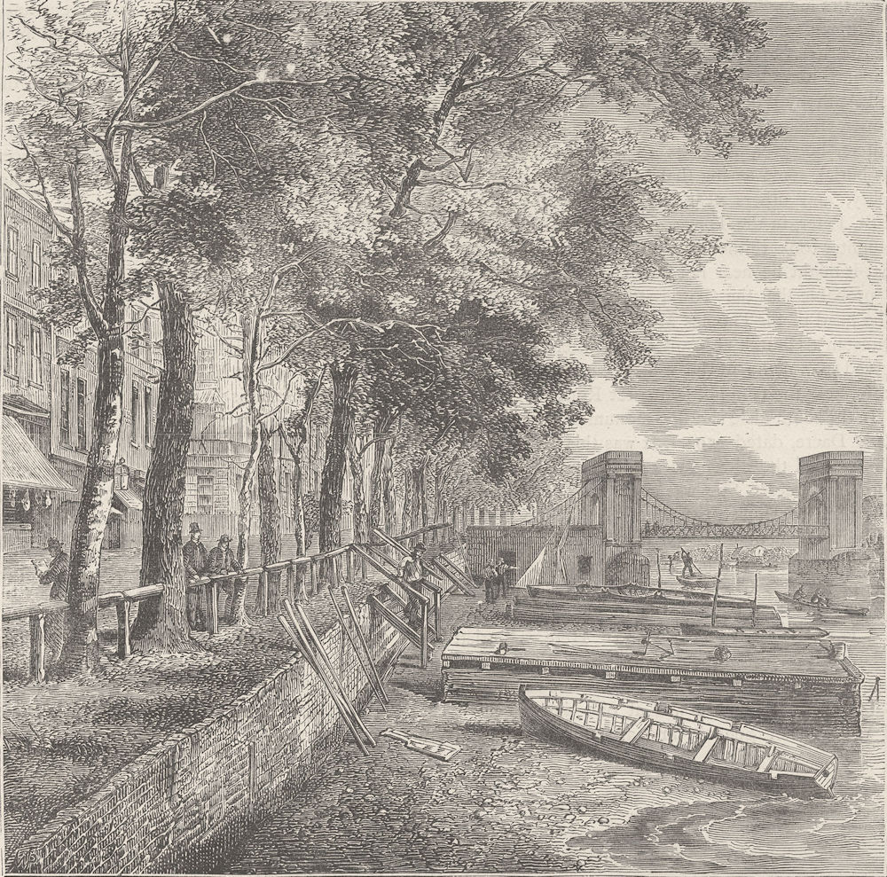 CHELSEA. Cheyne Walk and Cadogan Pier (from Faulkner's "Chelsea"). London c1880