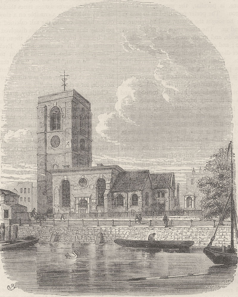 CHELSEA. Chelsea Church, 1860. London c1880 old antique vintage print picture