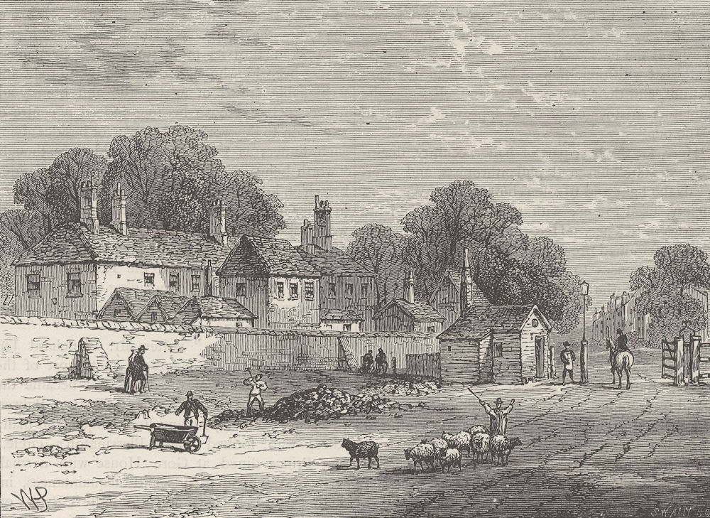 KENSINGTON. The old turnpike, Kensington, in 1820. London c1880 print