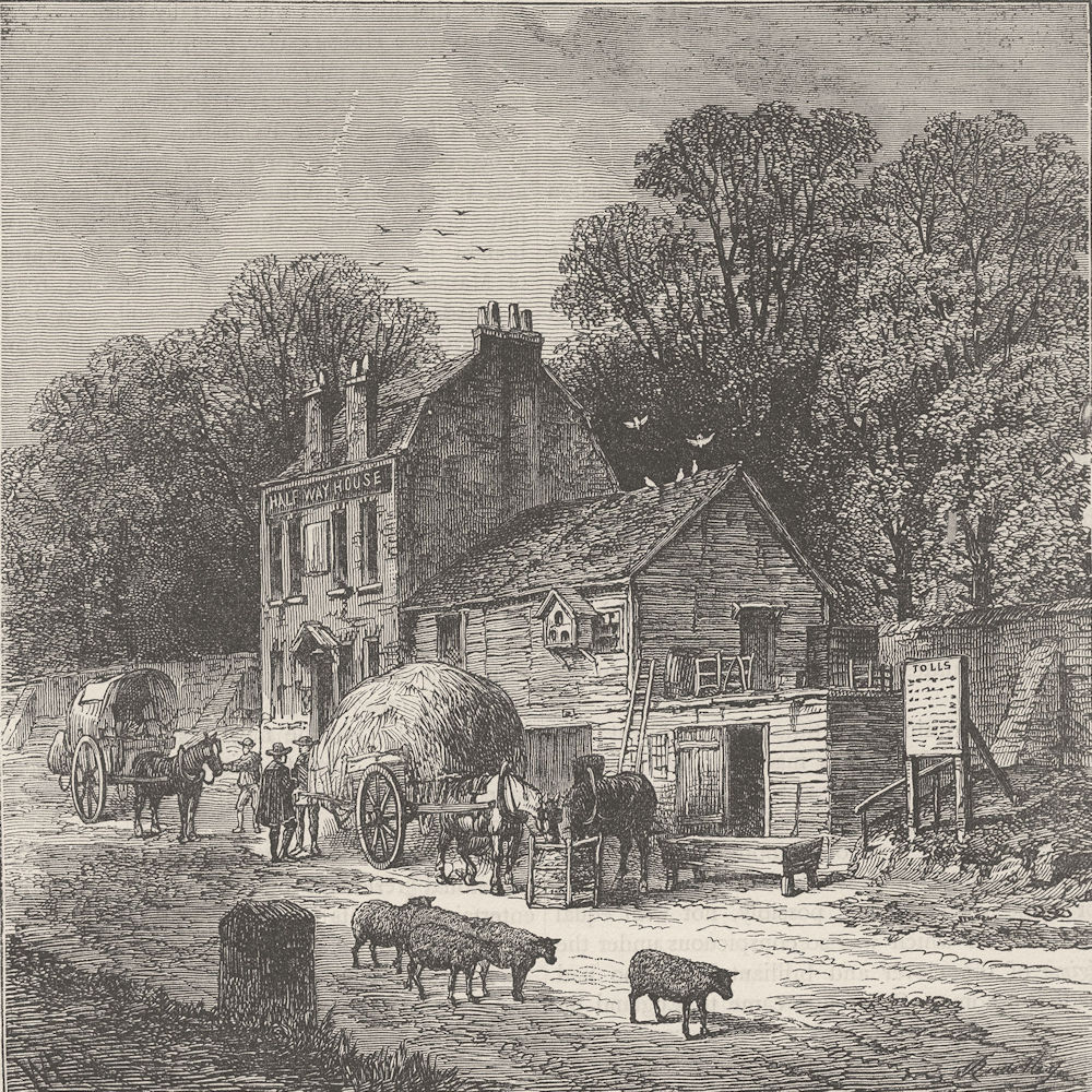 KENSINGTON. The "Halfway House", Kensington, 1850. London c1880 old print