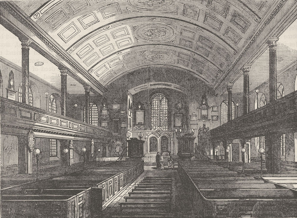 KENSINGTON. Interior of Kensington Church, 1850. London c1880 old print