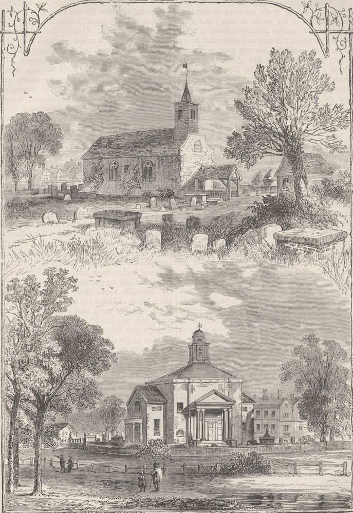 PADDINGTON. Paddington Church. 1750 and 1805. London c1880 old antique print