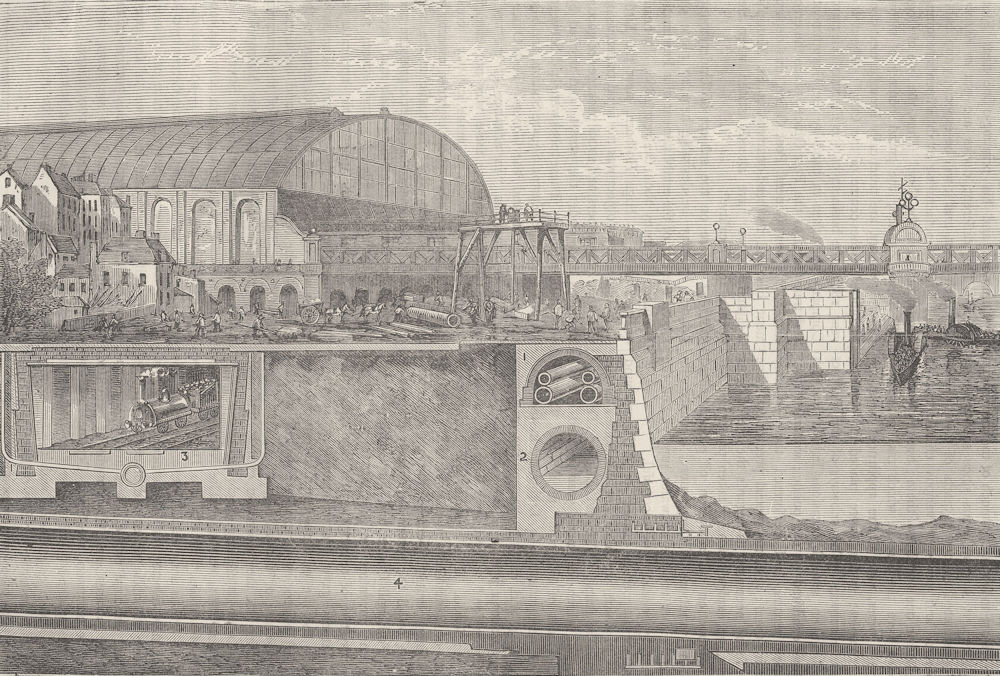 Associate Product LONDON UNDERGROUND. Section of the Thames Embankment, 1867 c1880 old print