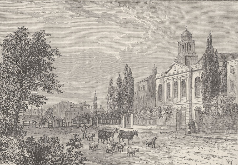 EUSTON ROAD. Turnpike in the Hampstead Road & St.James's Church, in 1820 c1880