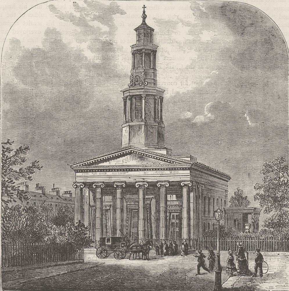 Associate Product EUSTON SQUARE. New St.Pancras Church. London c1880 old antique print picture