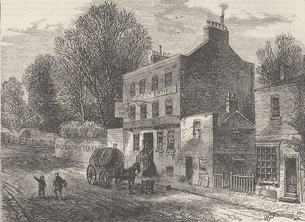 HIGHGATE. The "Old Crown Inn," in 1830. London c1880 antique print picture