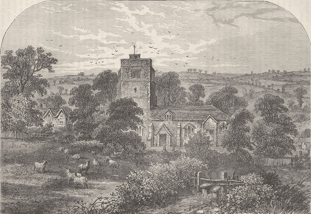 HIGHGATE. Hornsey Church in 1750. London c1880 old antique print picture