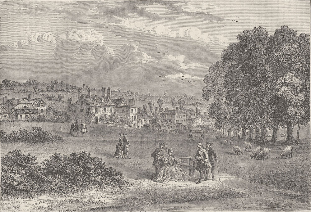 HAMPSTEAD. Pond Street, Hampstead, in 1750. London c1880 old antique print