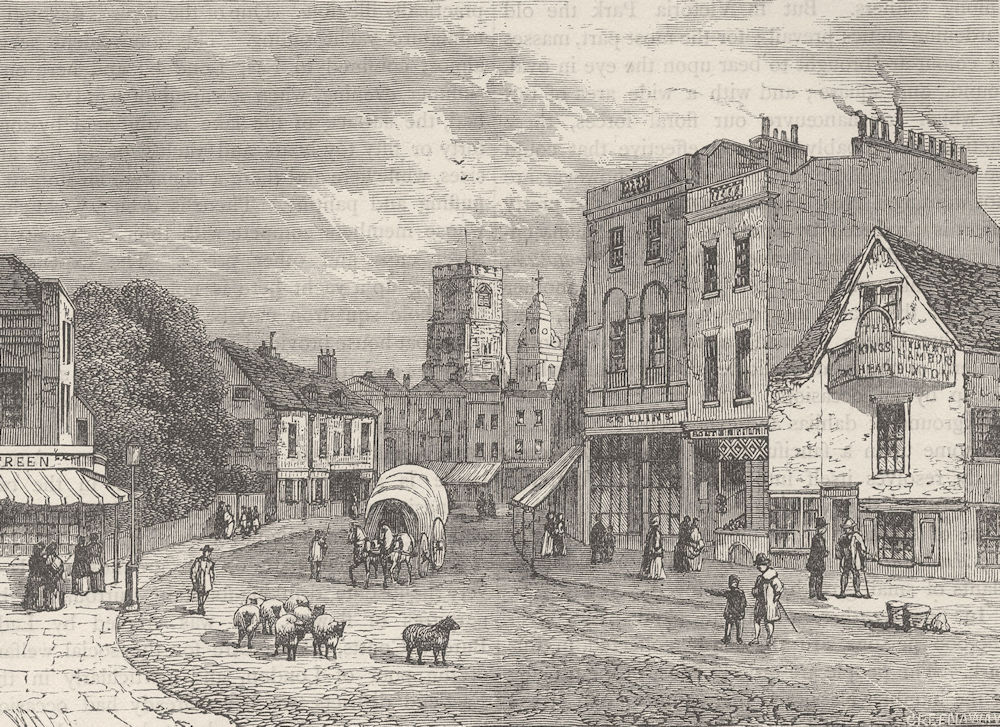 HACKNEY. Hackney, looking towards the church, 1840. London c1880 old print