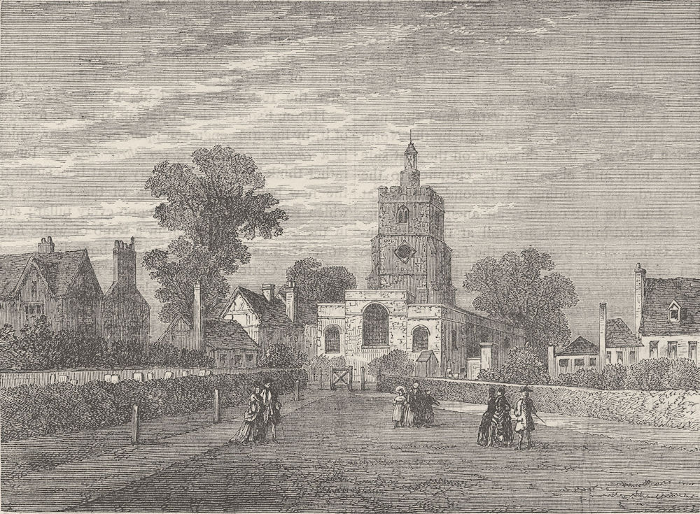 HACKNEY. Hackney Church, 1750. London c1880 old antique vintage print picture