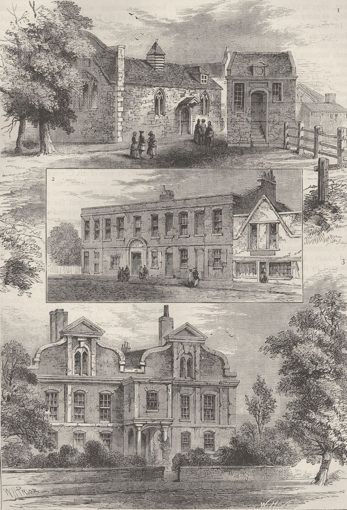 Associate Product KINGSLAND. Chapel, 1780; Lock Hospital, 1780; Shacklewell House, 1700 c1880