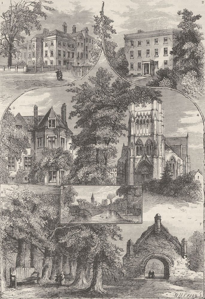 STOKE NEWINGTON. Views in Stoke Newington. London c1880 old antique print
