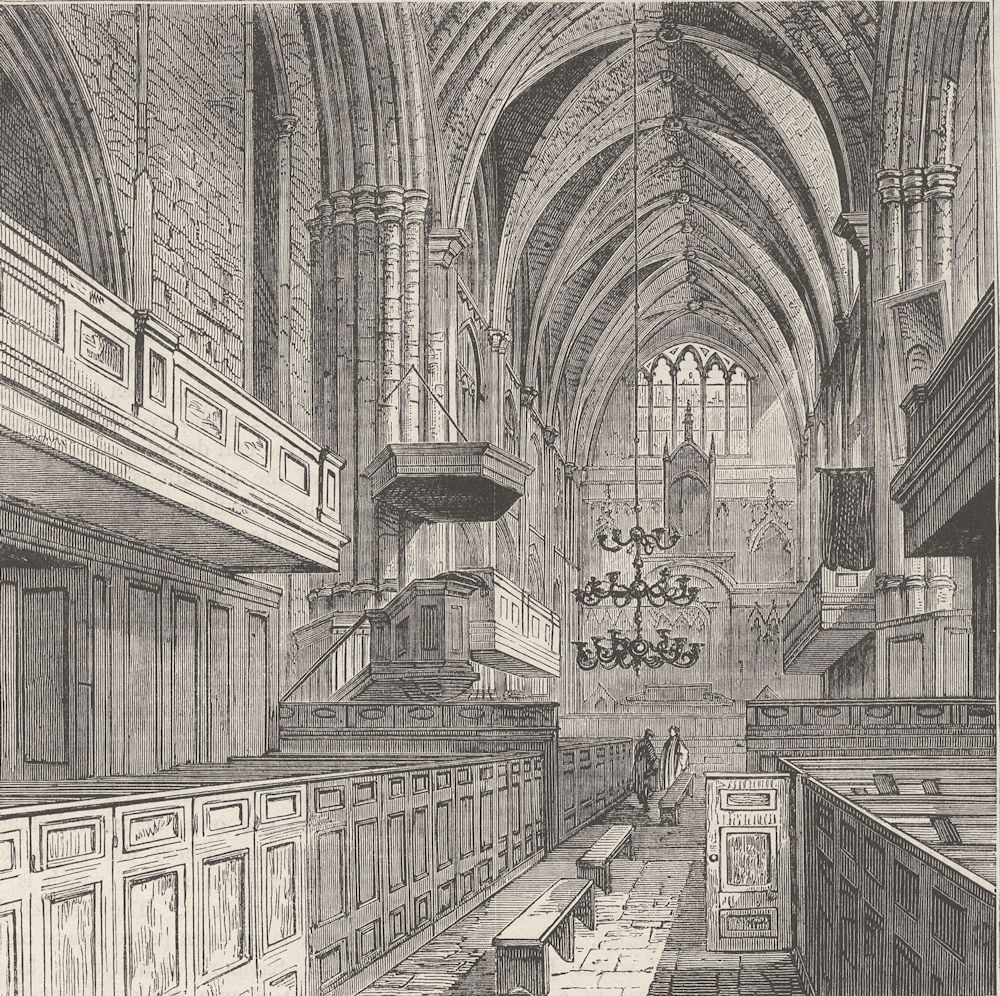 SOUTHWARK. Interior of St.Saviour's church. London c1880 old antique print