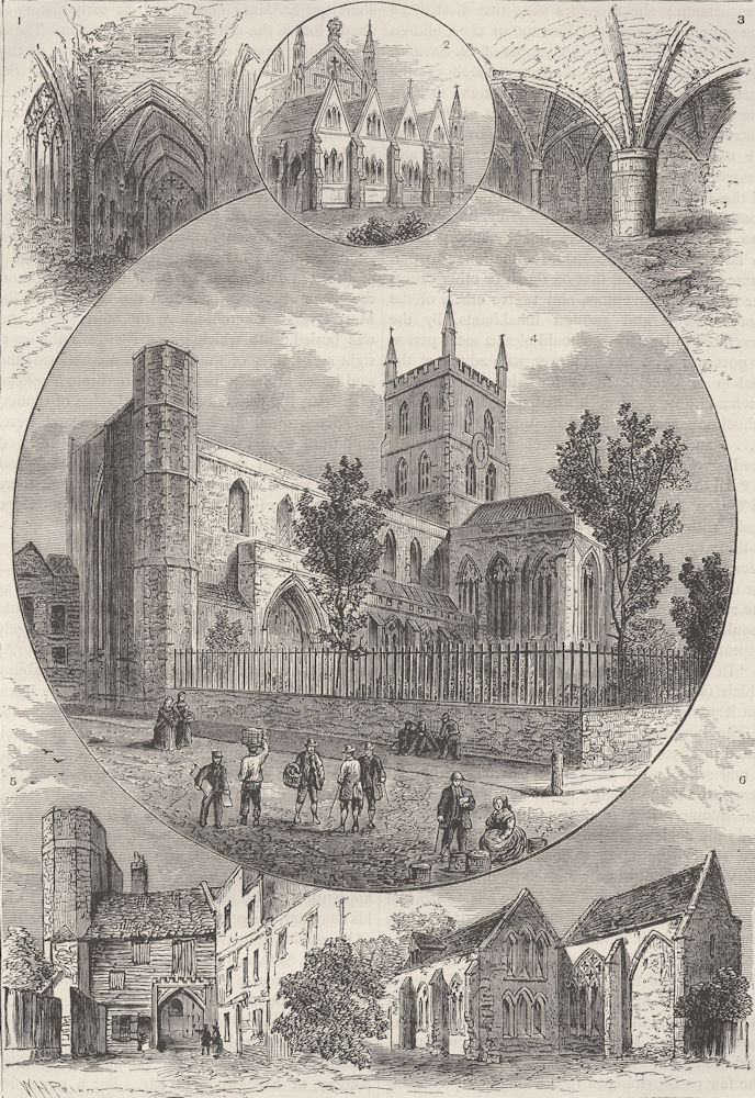 Associate Product SOUTHWARK. Views of St.Saviour's church. London c1880 old antique print