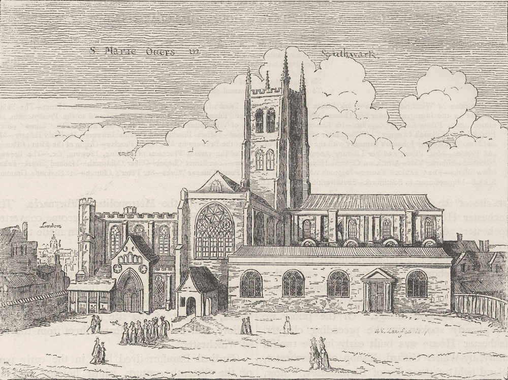 SOUTHWARK. View of St.Mary Overy, from a 1647 etching by Hollar. London c1880