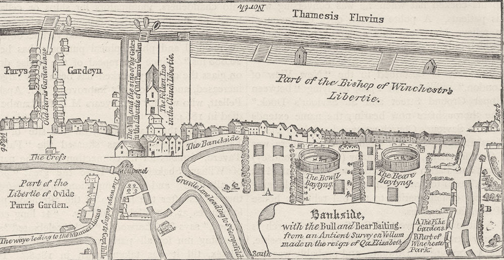 SOUTHWARK. Plan of Bankside, early in the seventeenth century. London c1880 map