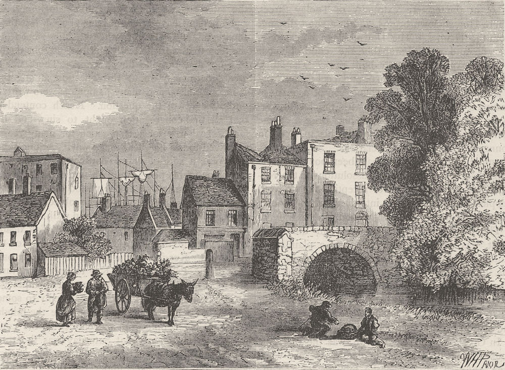 BERMONDSEY. Mill Pond Bridge, in 1826. London c1880 old antique print picture