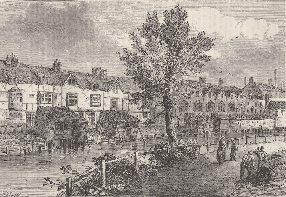 BERMONDSEY. Old Houses in London Street, Dockhead, about 1810 c1880 print