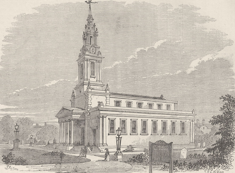 BERMONDSEY. St.James's church, Bermondsey. London c1880 old antique print