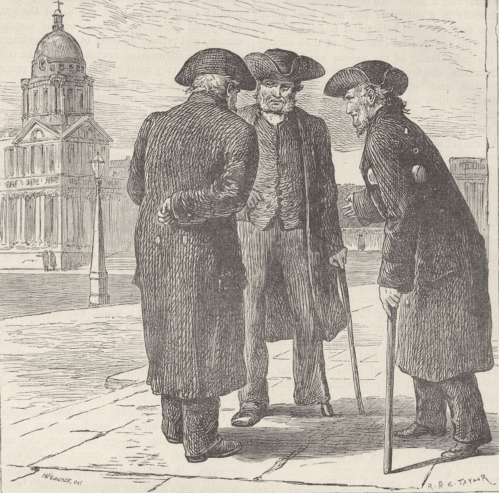 GREENWICH. Group of Greenwich Pensioners, in 1630. London c1880 old print