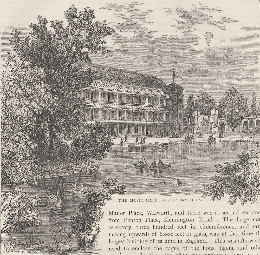 KENNINGTON. The music Hall, Surrey Gardens. London c1880 old antique print