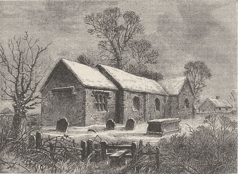 CLAPHAM. Old Clapham Church, in 1750. London c1880 antique print picture