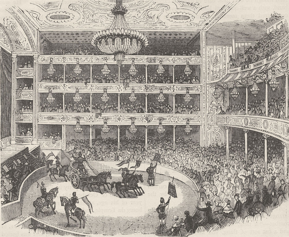 LAMBETH. Interior of Astley's amphitheatre, in 1843. London c1880 old print