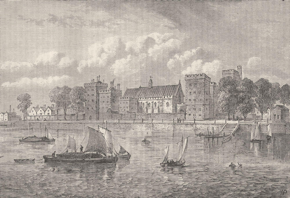 LAMBETH PALACE. Lambeth Palace, from the river, 1709. London c1880 old print