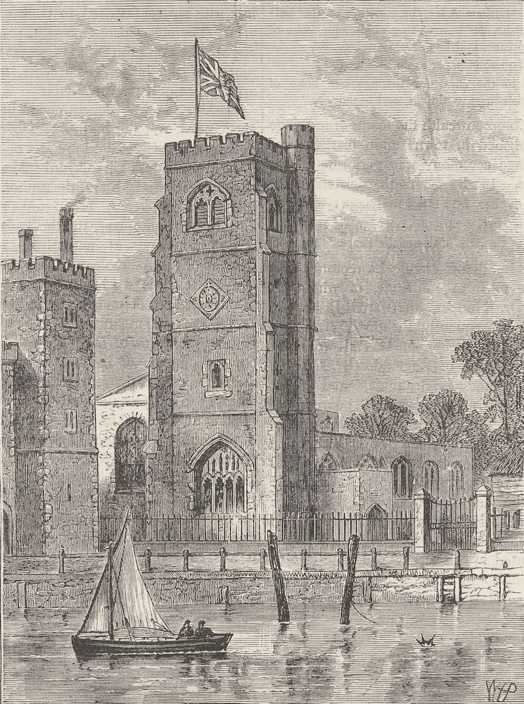 LAMBETH PALACE. Lambeth Church, 1825. London c1880 old antique print picture