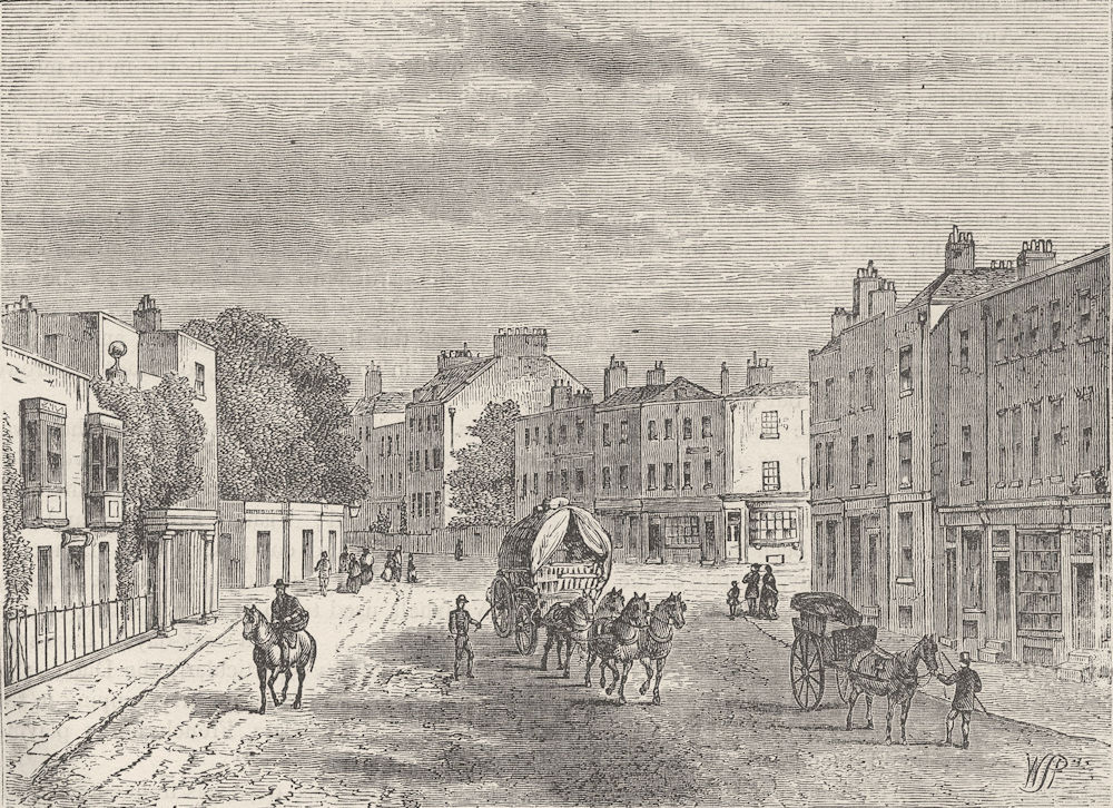VAUXHALL. The old village, with entrance to the gardens, in 1825. London c1880