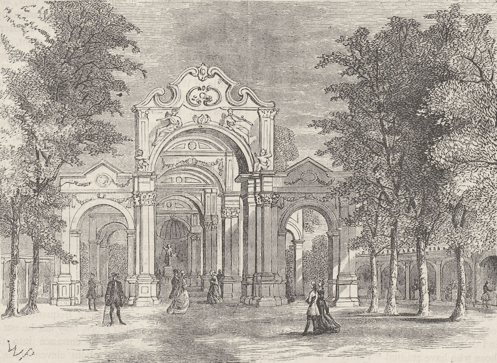 VAUXHALL. The Italian Walk, Vauxhall Gardens. London c1880 old antique print