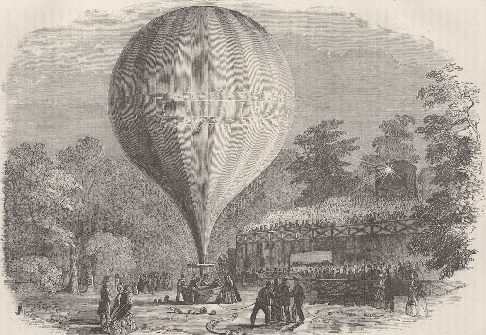VAUXHALL. Balloon ascent at Vauxhall Gardens, 1849. London c1880 old print